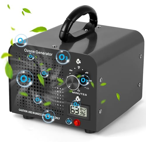 Ozongenerator 60000 mg/h, Ozongerät Industrielles Ozon-Gerät mit 120-Minuten-Timer, Temperatur, Luftfeuchtigkeit, Ozongerät bis zu 350㎡ O3 Ozonisator für Garagen Wohnung Hotels Küche Haustiere