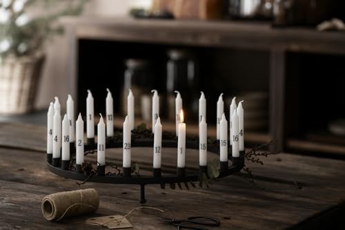 Kerzenhalter Rund für 24 Stabkerzen Ø 1,3 cm Metall Adventskranz Deko Advent Weihnachten Kerzen, Farbe:Kerzenhalter Schwarz