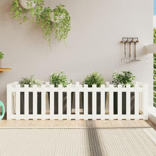 Xichuzi Hochbeet Lattenzaun-Design Weiß 200x50x50 cm Massivholz Kiefer, Palettenrahmen, Hochteich, Gemüsebeet, Kräuterregal Balkon, Blumenbeet, Kräuterspirale, Tomatenbeet, Pflanzhochbeet - 832508