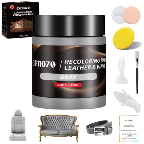 Kit Reparation Cuir,Teinture Cuir Gris,Peinture Cuir Liquide,Pâte Réparatrice Cuir pour Cuir Canapé,Chaussures,Sièges de Voiture,Blouson en Cuir Rayures et Décoloration