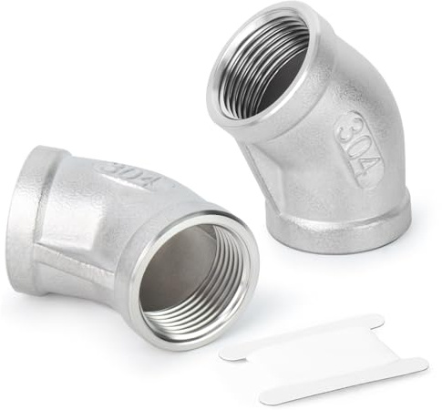 TAISHER 2 piezas 304 codo de acero inoxidable de 45 grados, 1 pulgada BSP hembra tubería de 1 pulgada BSP hembra 304 accesorios de tubería de acero inoxidable