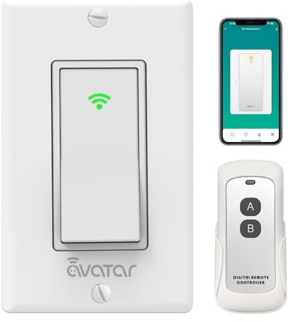 Smart Light Switch with Bluetooth Remote, Single Pole One-Way WiFi Wall Switch, Smart Life App & Voice Control, Compatible with Alexa & Google Assistant, Neutral Wire Required, No Hub Needed