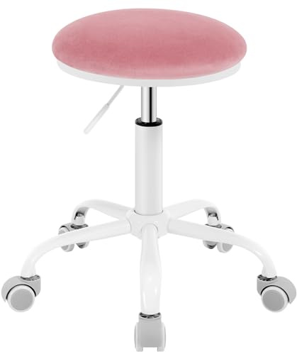 EUGAD Rollhocker Höhenverstellbar, Runder Hocker, Samt, Rosa