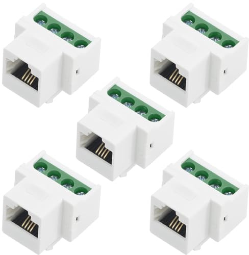 Jienk 5PCS RJ11 6P4C CAT3 Telephone Keystone Jack with 4Pin Screw Terminal Breakout Board, RJ11 Female Jack to 4Pin Screw Connector for Telephone