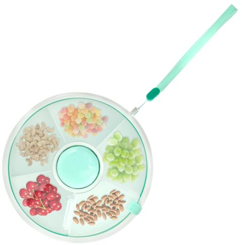 RHAIQBVC Kids Snack Spinner Toddler Spinner Snacks Box with 5 Compartments and Lid 18cm Hand Strap Portable Food Serving Tray Divided Kids Snack Container for Candy Nut Picnic Travel (Green)