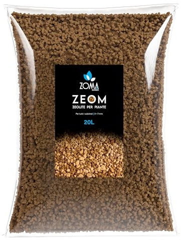 ZOMA ZEO - Zeolite per Piante professionale 3/7mm, Inerte naturale per substrati, Zeolite per agricoltura Drenante, Ossigenante e Anti-Ristagno, Zeolite per orto Estratta e prodotta in Italia - 20l