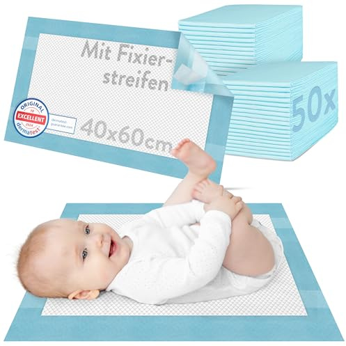 Hautfreundliche Wickelunterlagen einweg 40 x 60 cm DERMATEST SEHR GUT saugstarke einweg wickelunterlage baby zubehör mit rutschfester Rückseite - 150 Stück