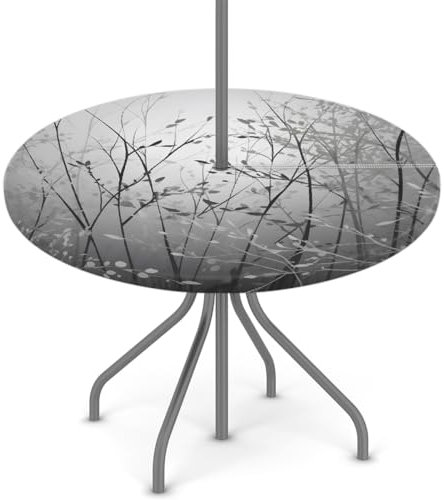 Woltant Tovaglia rotonda con foro per ombrellone e cerniera, facile da pulire, con bordi elastici, protezione per tavolo da esterno, per giardino, patio, barbecue (grigio ramo)