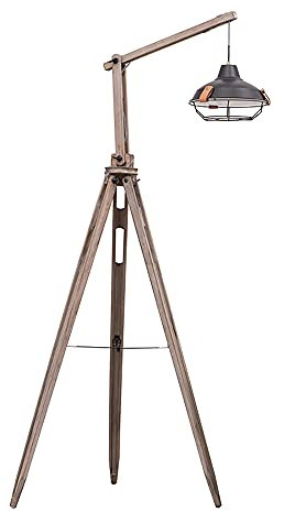 BXSUKEYOU Lampadaire trépied Industriel, lampadaires de Salon rétro Bras oscillant Douille E27 réglable Lampe sur Pied de Chambre en Bois avec Abat-Jour en Cage en métal It's So Kind of You