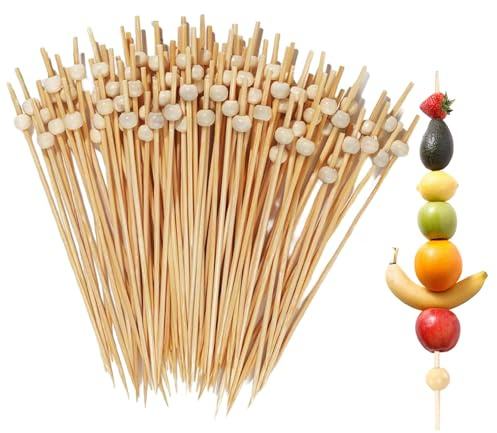 100 brochetas de frutas para niños, pinchos de cóctel y hamburguesas de bambú natural con cuentas de madera, pinchos de madera ecológicos para comida con dedos, fiesta de cumpleaños, bodas o eventos
