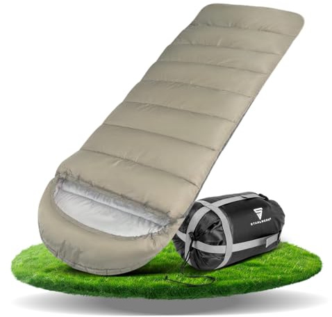 STAHLWERK Schlafsack 220 x 80/68 cm bis 5°C - Leichter Outdoorschlafsack 220 cm, 330g/m2 Füllung, extralanger Campingschlafsack, Mumienschlafsack