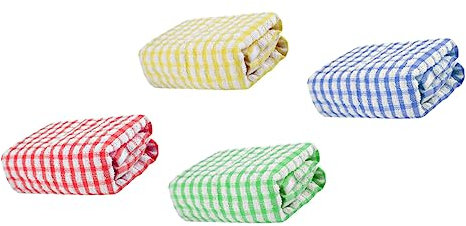 HOMOCONO 4pcs Thickened Cotton Dishcloths Highly Absorbent Kitchen Wiper Towels for Cleaning Yellow Red Green and Blue for Dishwashing and Home Use
