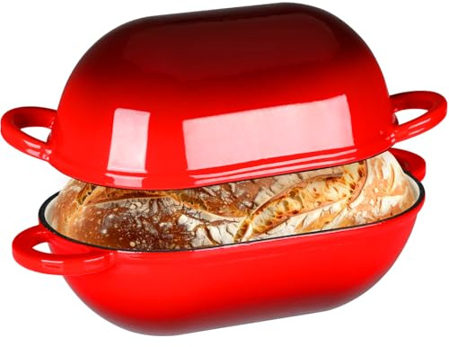 LIFERUN 2.5qt Enameled Cast Iron Dutch Oven for Sourdough Bread Baking, Oven Safe Dutch Oven Pot with Lid, Non-Stick Bread Oven Pot, Red