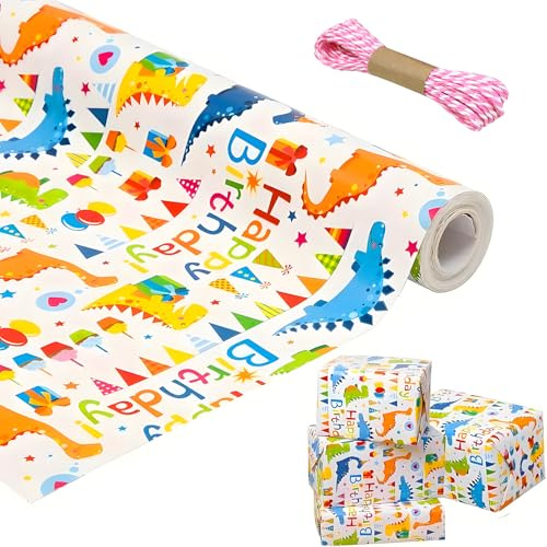 Bunte Geburtstags Geschenkpapierrolle - 43 cm x 10 m-Geschenkpapier Kinder Geburtstag, Geschenkpapier Einschulung, Gift Wrap Paper Rolle für Party Urlaub Feieralentinstag, Hochzeit, Weihnachten