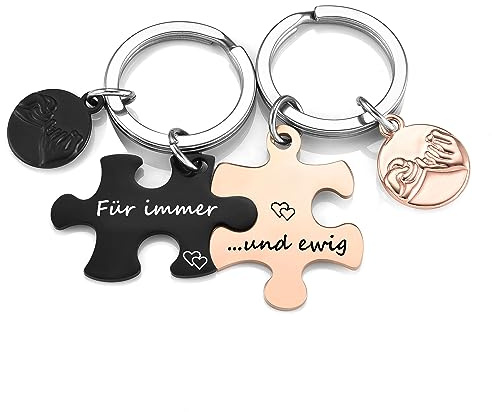 Jovivi Pärchen Schlüsselanhänger mit Gravur Für immer und ewig | Puzzle Paar Schlüsselanhänger Partnergeschenke Kreativ Keychain Geschenk für Paar Liebhaber Partner Freunde