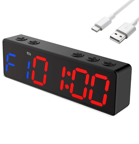 Yhenlovtt Cronómetro digital magnético con temporizador de gimnasio con pantalla LED y batería de entrenamiento recargable, tamaño de bolsillo, reloj de fitness de 1500 mAh, antirreflejos (letra roja