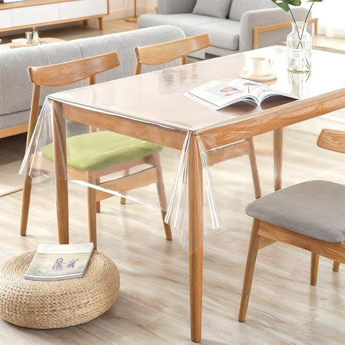 Transparente Tischfolie,100 × 180cm Tischdecke Durchsichtig Abwaschbar,0.13mm Transparente Tischdecke,Klarsicht Tischdeckes für Esstisch,Couchtisch und Schreibtisch,Wasserdicht und Ölbeständig