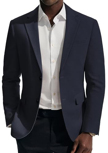 PJ PAUL JONES Mens Blazers Smart Casual 2 Buttons Suit Jackets Linen Blazer Navy Blue XL
