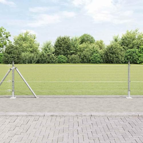 QJBSAVVA Drahtzaun Silber 100 m x 60 cm Stahl Maschendrahtzaun Garten wetterfest UV-beständig Korrosionsschutz für Hühner Hunde Schafe Weide Gartenzaun Pfosten Set