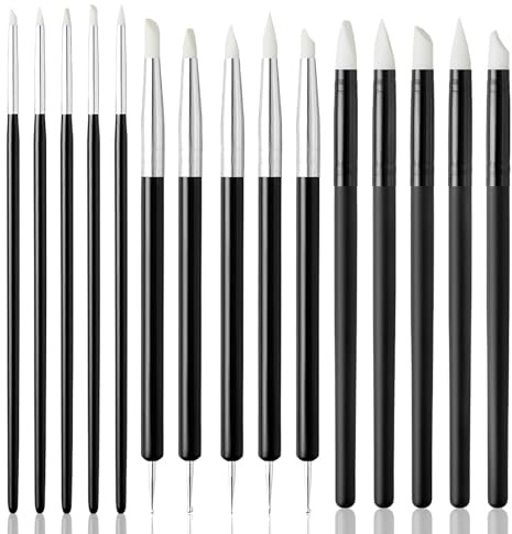 COGVOHY 15 Stück Silikonpinsel Set, Modellierwerkzeug Ton Töpfer Werkzeug, Gummipinsel Malen für Ton, Töpfern, Fondant, Malen nach Zahlen, Nail Art, Skulptur, Keramik
