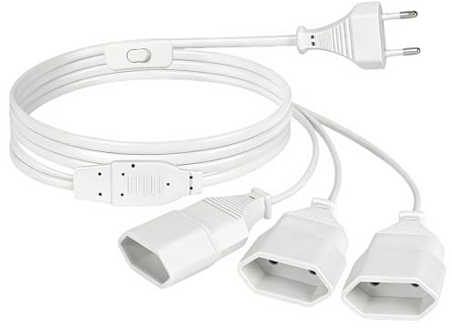 Alargador Enchufe Europeo 3 en 1 de 2m, ONGNIUU Extensión con 3 Tomas Tipo C, Cable Plano 0.75mm², 250V/2.5A Máx, para Móvil, Portátil, TV, Uso en Hogar, Oficina y Viajes