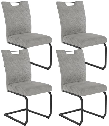 JIEXI Juego de 2 sillas oscilantes para comedor, silla acolchada con cojín extra grueso, funda de tela gris y respaldo acolchado, patines de metal estable, hasta 113 kg (gris claro, 4 sillas)
