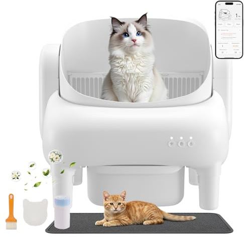 GTPLAYER Katzenklo Selbstreinigend, Selbstreinigende Katzentoilette mit Offenem Design, App-Steuerung & Sensoren, Automatisches Katzenklo mit Duftstein, Streumatte, Ideal für Mehrkatzenhaushalte, Weiß