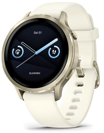 Garmin Venu 4, reloj inteligente GPS de 41 mm, pantalla táctil AMOLED, salud y fitness avanzados 24/7, más de 80 aplicaciones deportivas, linterna, aplicación ECG, oro lunar hueso (renovado)