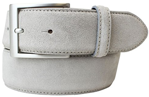 Brazil Lederwaren Gürtel aus Veloursleder 4 cm | Velour-Ledergürtel für Damen Herren 40mm | Wildleder-Gürtel 4cm | Hellgrau 80cm