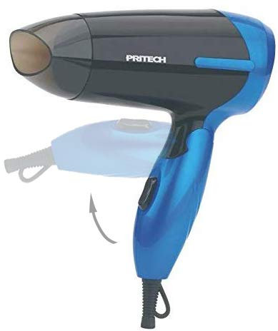 Pritech - Asciugacapelli da viaggio pieghevole, mod. TC-2260 - agli ioni, beccuccio per concentrare l’aria, 2 velocità, ideale per viaggi e per quando sei fuori di casaAsciugacapelli piccolo. blu