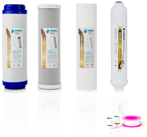 NATURE WATER PROFESSIONALS Confezione da 4 filtri universali per osmosi inversa domestica e membrana Vontron 75GPD - Filtri acqua per apparecchiature ad osmosi inversa a 5 stadi