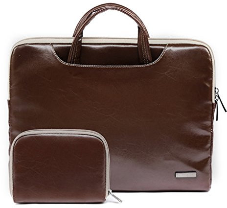 LaoZan portátil hombro bolsa maletín portátil de ordenador portátil Caso Bolsa de transporte para ultrabook netbook con pequeña bolsa 15.6 marrón PU