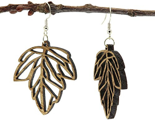 NaturSchatulle Holzohrringe Blattzauber natürlicher Ohrhänger Holz 925 Sterling Silber Holzschmuck Ohrringe Damen Naturschmuck Ohrschmuck