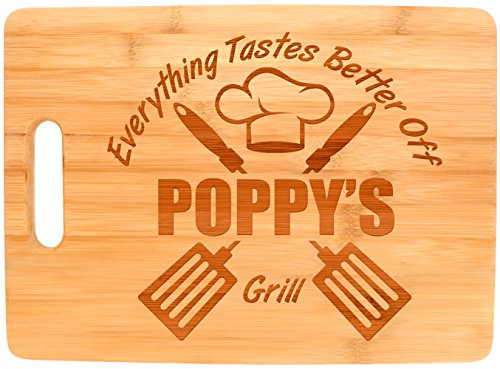 Laser Engraved Cutting Board Everything Tastes Better Off Poppy's Grill Decorative Rectangle Shaped Wood Cutting Board