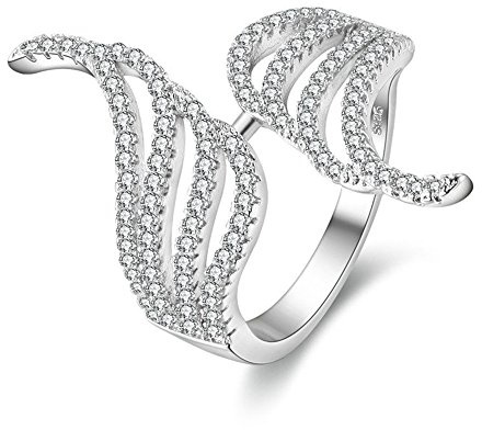 Uloveido Fancy Angel Wings Offene Ringe Weißes Gold Überzogen Pflastern Zirkonia Ringe Beste Geschenkideen für Frauen Mädchen Schwester Freundschaft Größe 52 (16.6) PJ4270