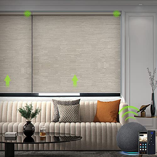 Yoolax Jacquard Elektrisches Rollo Alexa Smart Rolladen mit Akkumotor und Fernbedienung 100% Verdunkelung nach maß für Home Office, Schnurlos(Jacquard Kaffee)