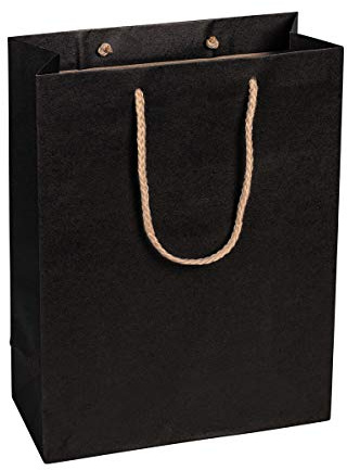 Papiertragetasche Schwarz, 22 x 29 x 10 cm, mit Baumwollhenkel Papiertasche, Geschenktüte Kraftpapier - 12 Stück/Pack