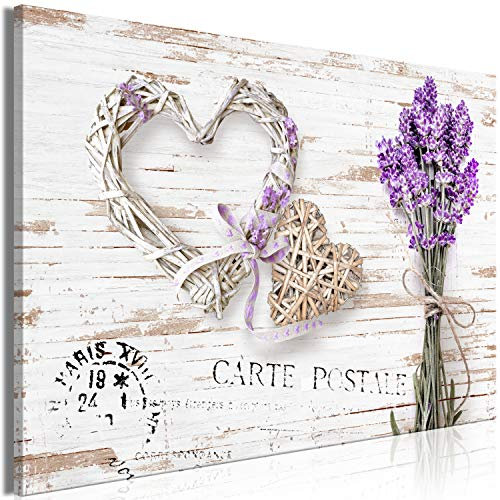 murando - Wandbilder XXL Lavendel 90x60 cm 1 tlg - Wand Deko Vlies Leinwand Bilder Groß Wanddeko Wohnzimmer Schlafzimmer Kunstdrucke - Blumen Holzoptik Herz Vintage b-C-0646-b-a