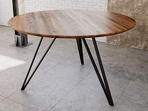 SAM Runder Esstisch Insa Ø 120 cm Akazie nussbaum Schweizer Kante schwarz | Esszimmertisch, Akazienholz nussbaumfarben lackiert, Tischplatte, Metallfüße