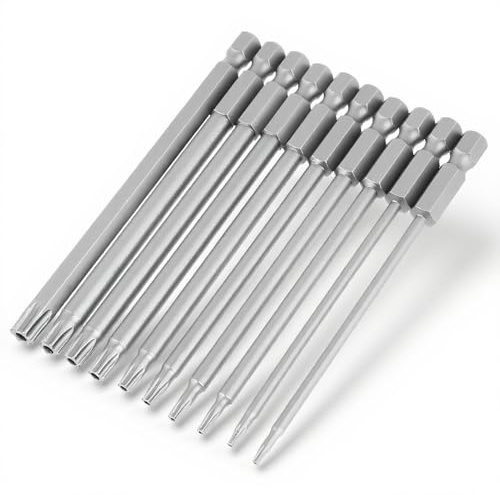 Juego de 10 destornilladores Torx de seguridad de 100 mm 1/4 pulg., Largo para destornillador Phillips para destornilladores Torx, vástago hexagonal S2, destornillador de cabeza de estrella de acero,