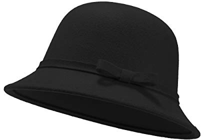 UltraKey Damen Filz Eimer Hut, verstellbare Vintage Bowler Wildleder Wollmütze mit Schleife Schwarz