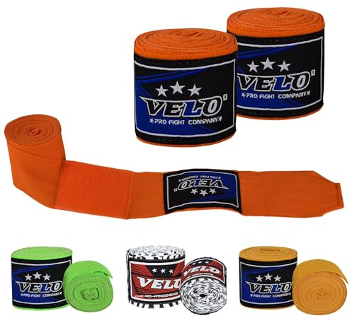 VELO Boxing Hand Wraps 4.5m Long- Inner Gloves 180 Inches- 5cm Wide - Elasticated Thumb Loop Bandages- Martial Arts Training Speed Ball Under Mitts Wrist Hand Protection Muay Thai MMA Kickboxing