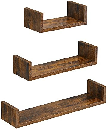 SONGMICS Estantes de Pared, Juego de 3, Estantes Flotantes, Estantes Colgantes, Longitud 30/45/60 cm, Carga de 10 kg, para Salón, Oficina, Baño, Cocina, Marrón Rústico LWS066T01