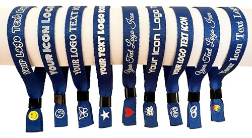 50 Blau Personalisiertes Festival Stoff Armbänder – Einlassbänder für Events, Partys & Konzerte, Stoffarmband mit individuellem Druck