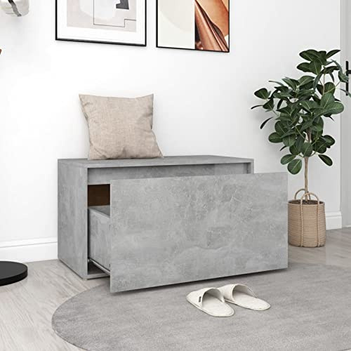 Tidyard Golvbänk, sittbänk med låda, sittkista, skobänk, garderobsbänk, kistbänk med förvaringsutrymme, träbaserade material 80 x 40 x 45 cm, betonggrå