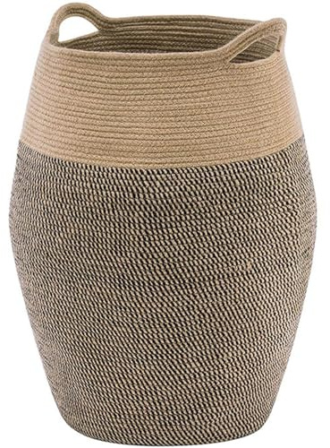 Laundry Basket with Handles, 65cm Tall Cotton Rope Storage in Bathroom Room for Dirty Clothes, Towel, Toys Storing, Tall Slim Woven Hamper, Dark Brown & Jute