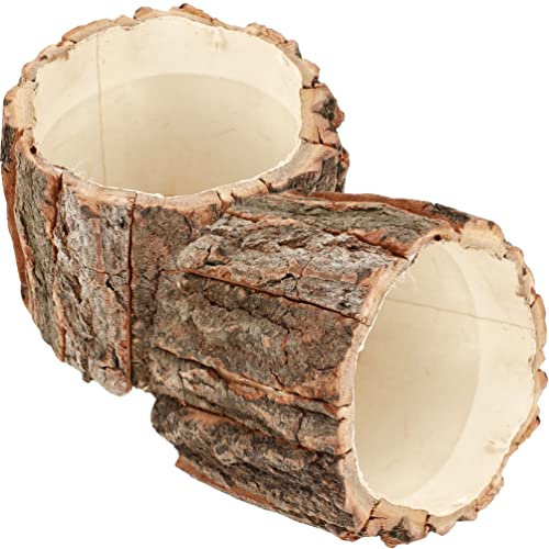 GANAZONO 2Pcs Wood Bark Flower Pots Rustic Succulent Farmhouse Log Effect Containers for Indoor Outdoor Use 4.7X4.7X3.9 Inch