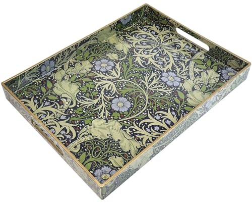Spsyrine Serving Tray with Handles, Plastic Decorative Tray for Coffee Table, Living Room, Home Decor, Seaweed