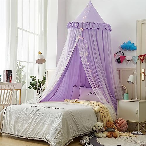 Surwin Dosel de Cama para Niños Niña Bebés Mosquitera Dosel Cama Individual Matrimonio Color Sólido Redonda Toldo de Cuna de Castillo de Dormitorio Decoración de Dormitorio (Púrpura)