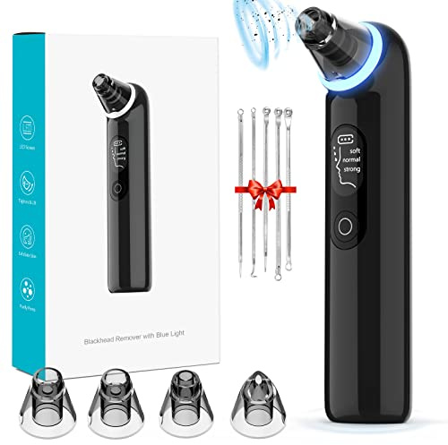 Aspiradora de poros para eliminar puntos negros: limpiador de poros mejorado con luz azul, extractor de acné recargable, pantalla LED, eliminación de puntos blancos, reafirmante facial, reducción de